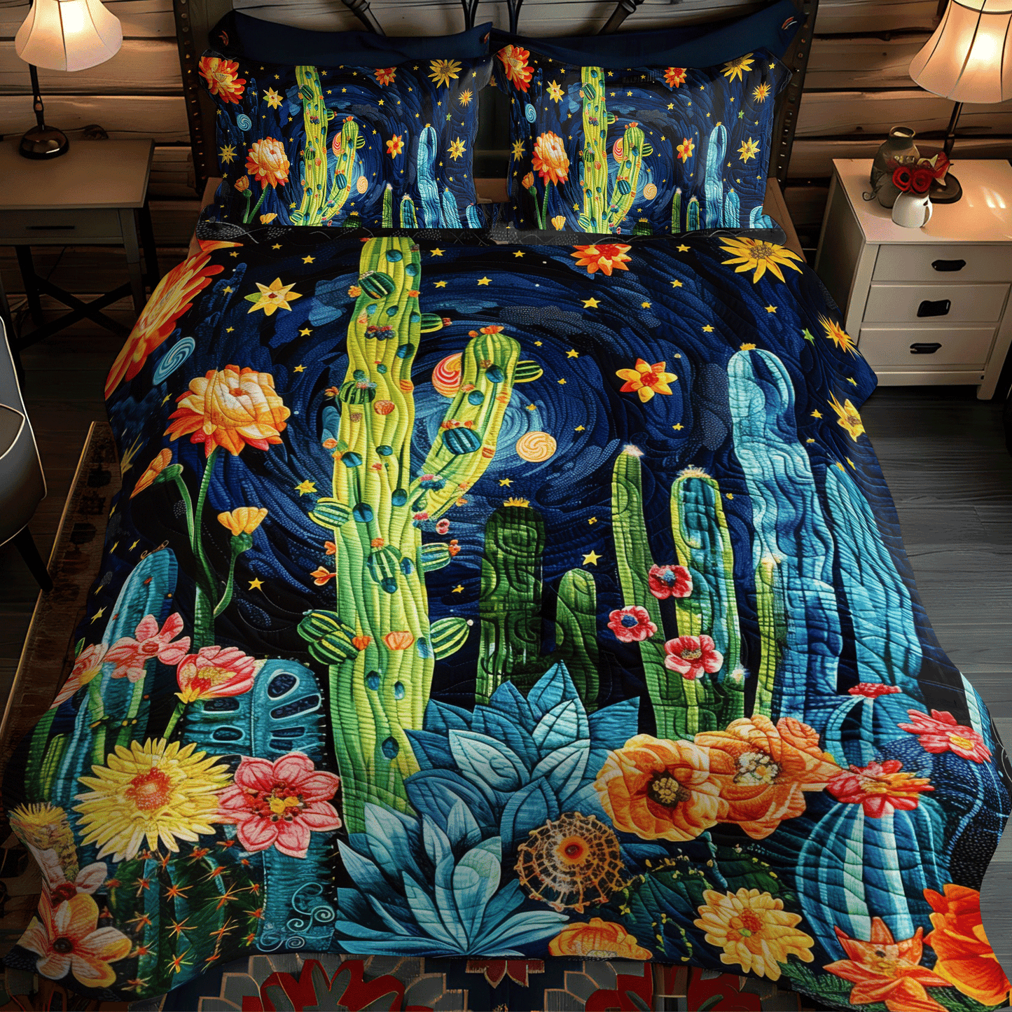 Cactus Dreamscape 3-Piece Quilted Bedding Set NCU0DV336