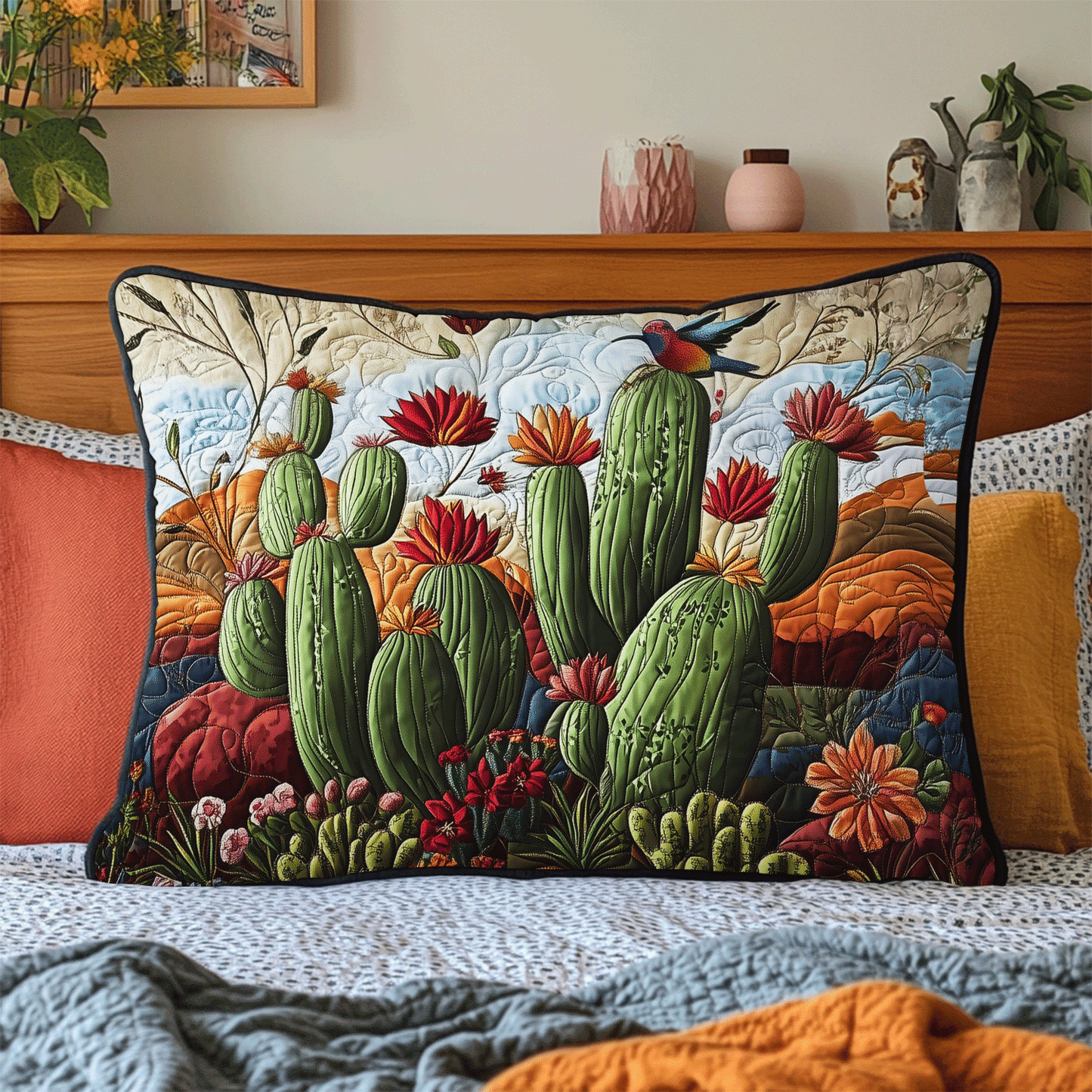 Cactus Haven Quilted Bedding Pillow Case NCU0DV4457