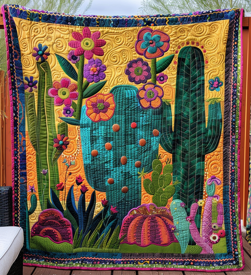 Cactus Sunrise Symphony Quilted Blanket NCU0DV182