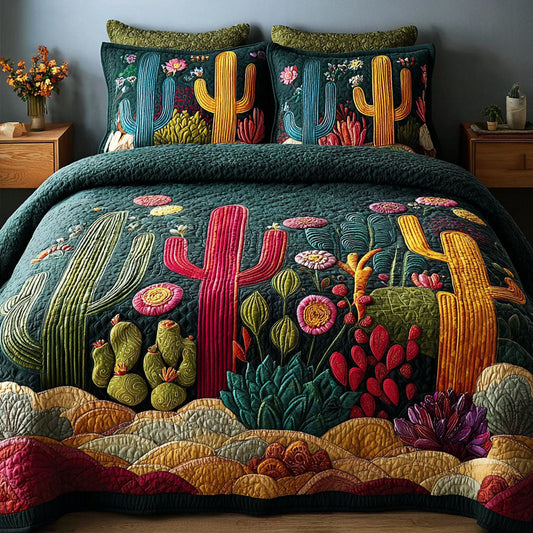 Cactus Bloom 3-Piece Quilted Bedding Set NCU0DK11570