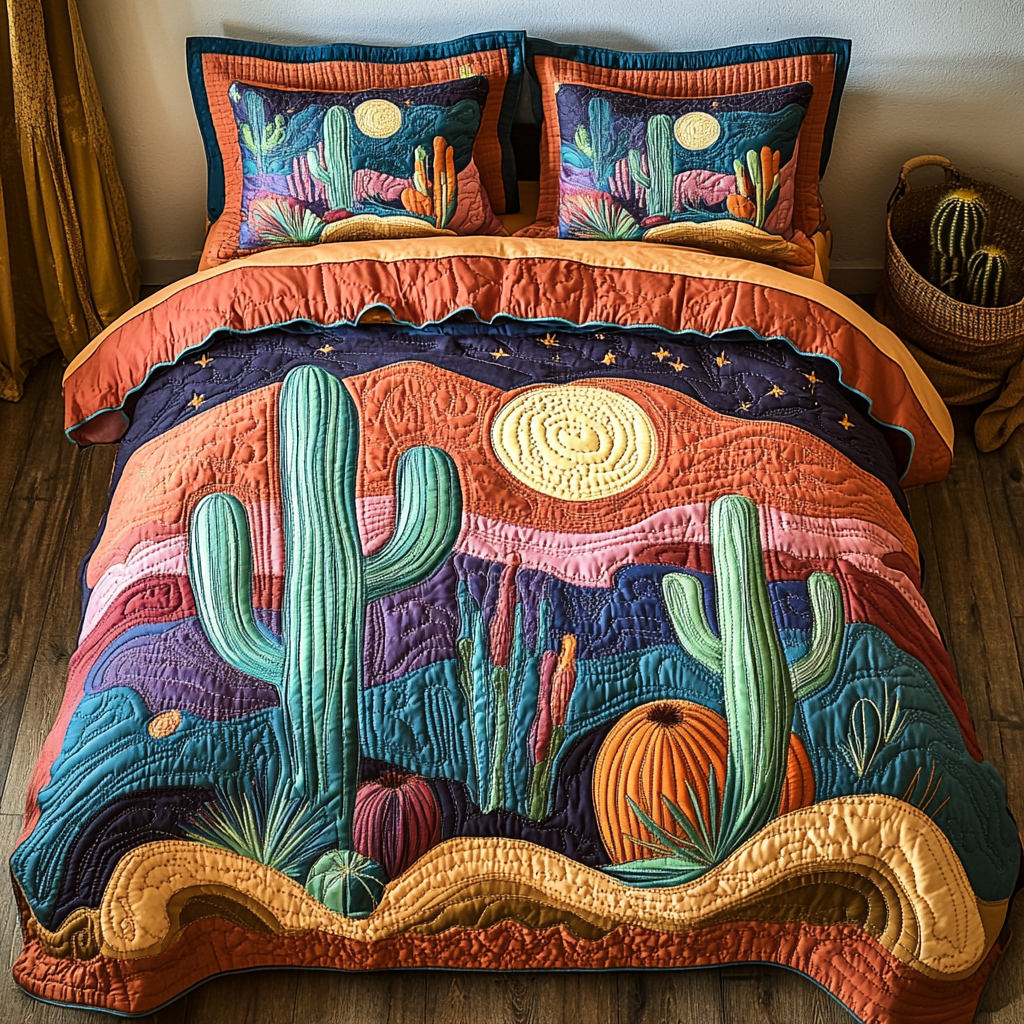 Cactus Bloom 3-Piece Quilted Bedding Set NCU0DK7630