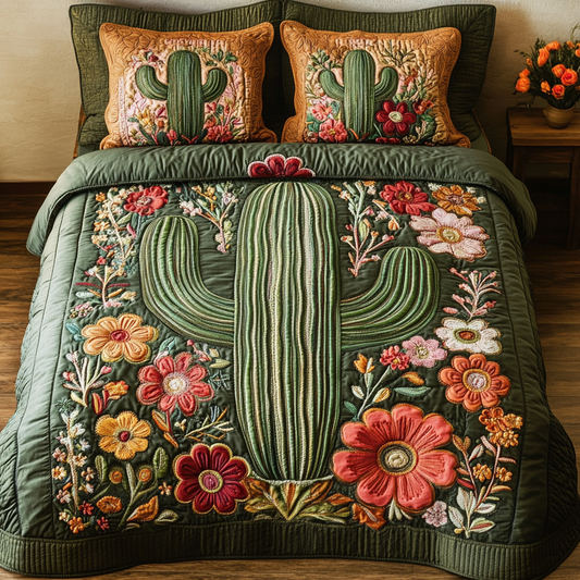 Cactus Bloom 3-Piece Quilted Bedding Set NCU0VH5989
