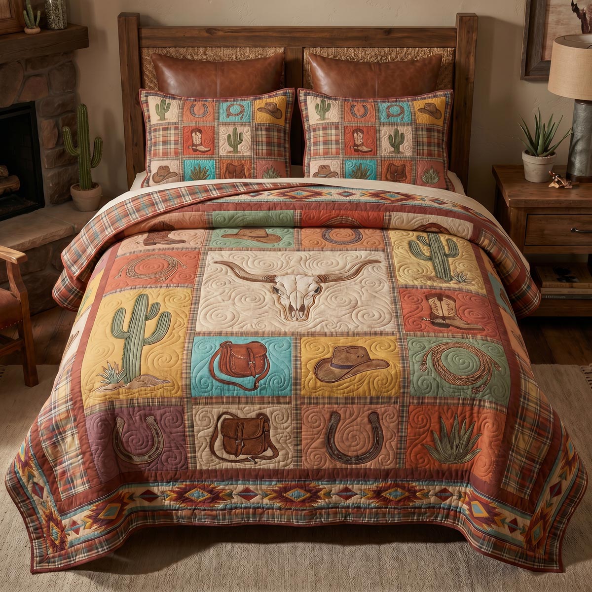 Cactus Bloom Homestead 3-Piece Quilted Bedding Set NCU0DV9775