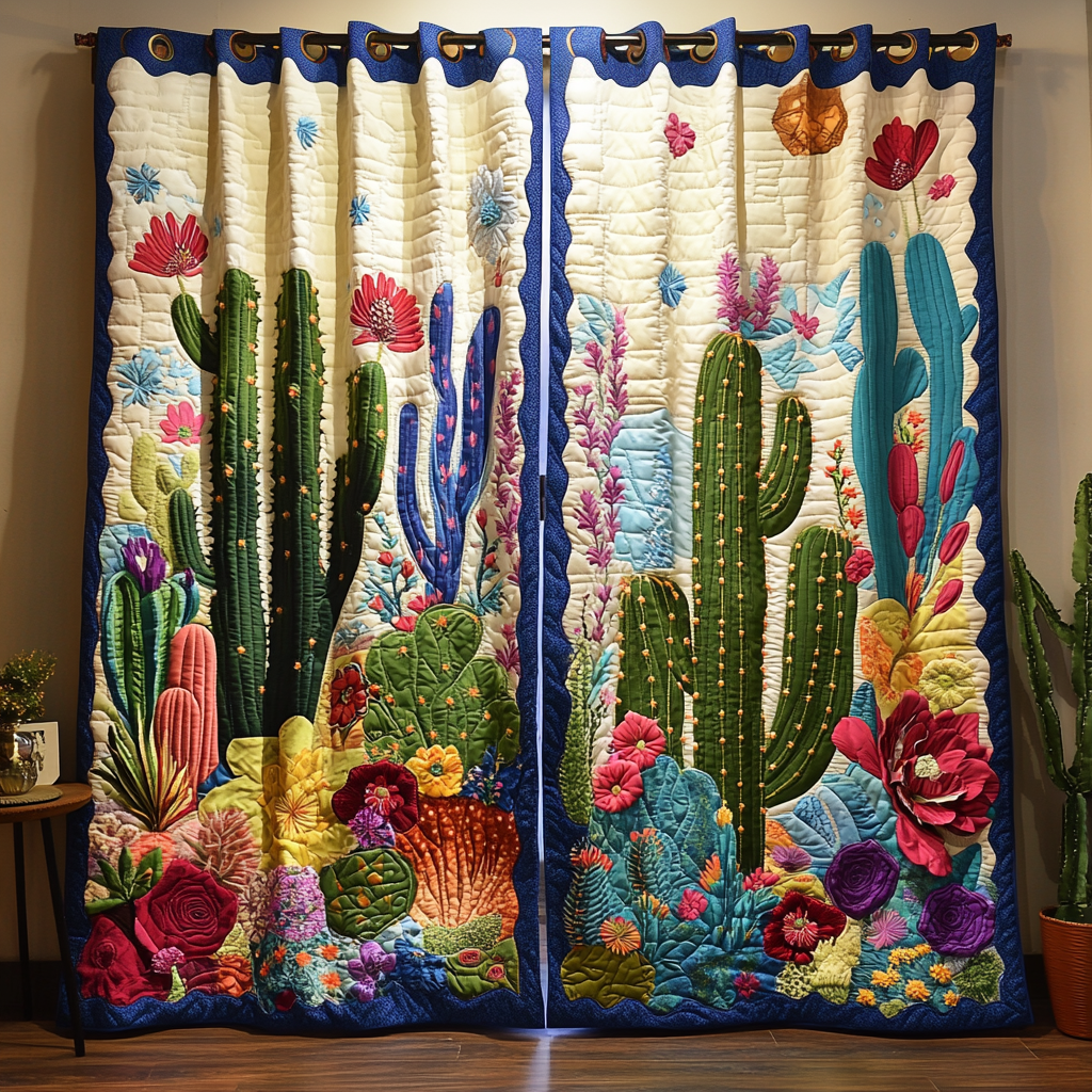 Cactus Bloom Quilted Curtains NCU0DK10953