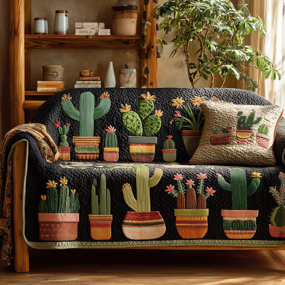 Cactus Bloom Trail Quilted Sofa Cover NCU0TH3636