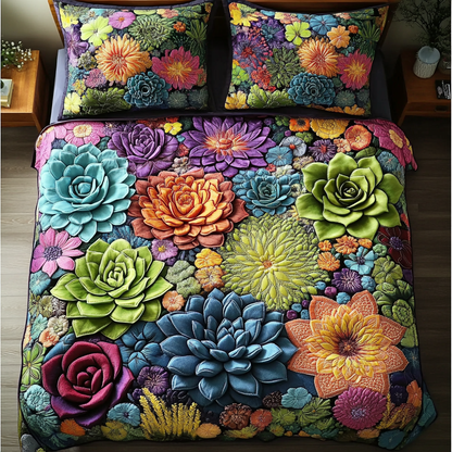 Cactus Charm 3-Piece Quilted Bedding Set NCU0DK5795