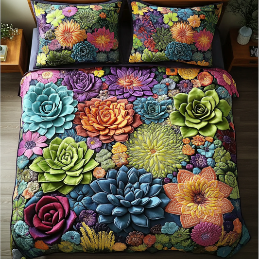 Cactus Charm 3-Piece Quilted Bedding Set NCU0DK5795