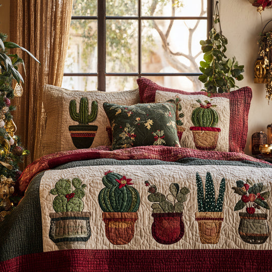 Cactus Colors 3-Piece Quilted Bedding Set NCU0DV8818