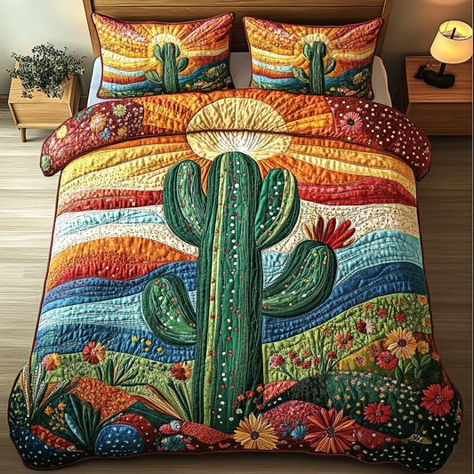 Cactus Delight 3-Piece Quilted Bedding Set NCU0DK7633