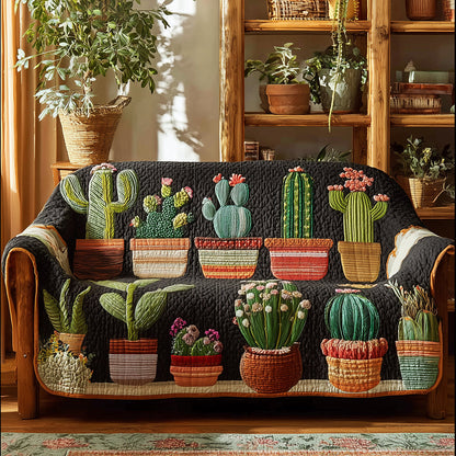 Cactus Garden Charm Quilted Sofa Cover NCU0TH3639