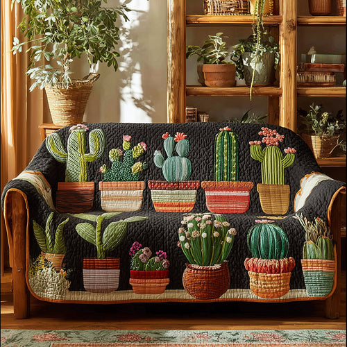 Cactus Garden Charm Quilted Sofa Cover NCU0TH3639