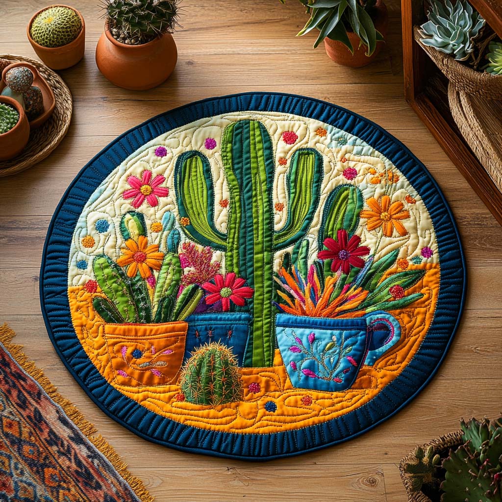 Cactus Garden Quilted Round Mat NCU0XD294