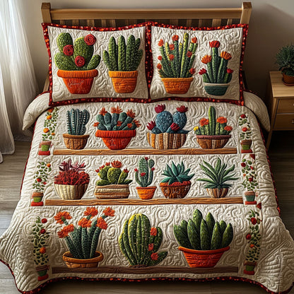 Cactus Garden Rows 3-Piece Quilted Bedding Set NCU0NT2996
