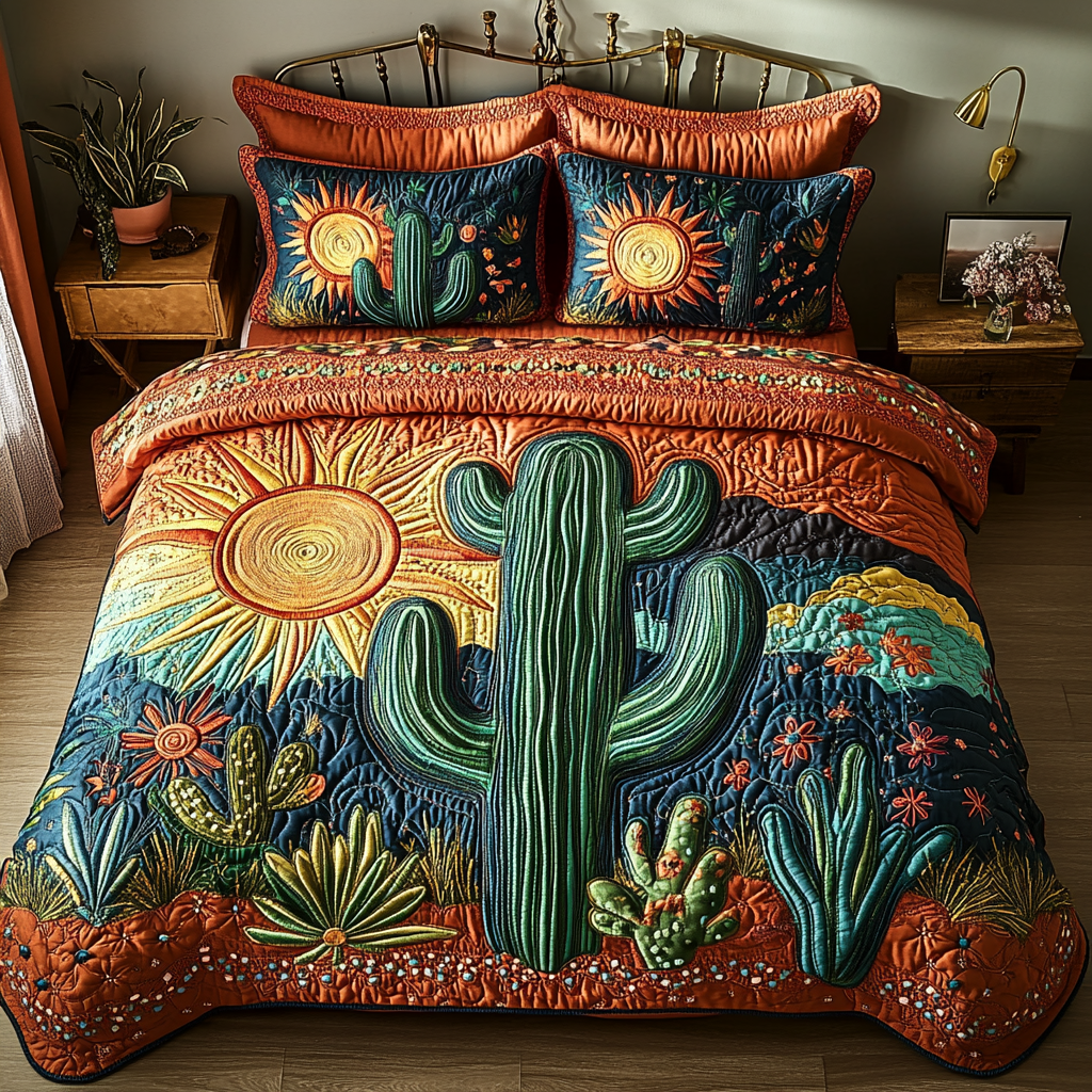 Cactus Grove 3-Piece Quilted Bedding Set NCU0DK7637