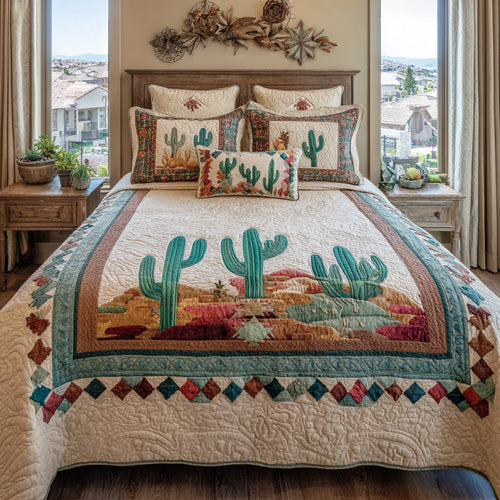 Cactus Harmony 3-Piece Quilted Bedding Set NCU0DV8826