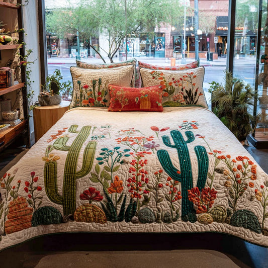 Cactus Haven 3-Piece Quilted Bedding Set NCU0DV8814
