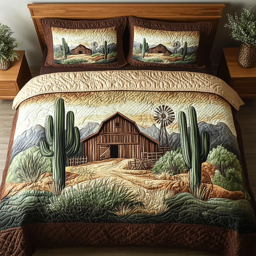 Cactus Haven 3-Piece Quilted Bedding Set NCU0VH5062