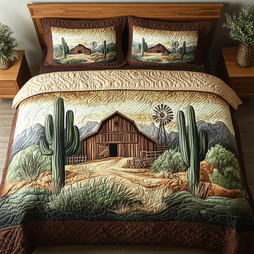 Cactus Haven 3-Piece Quilted Bedding Set NCU0VH5062