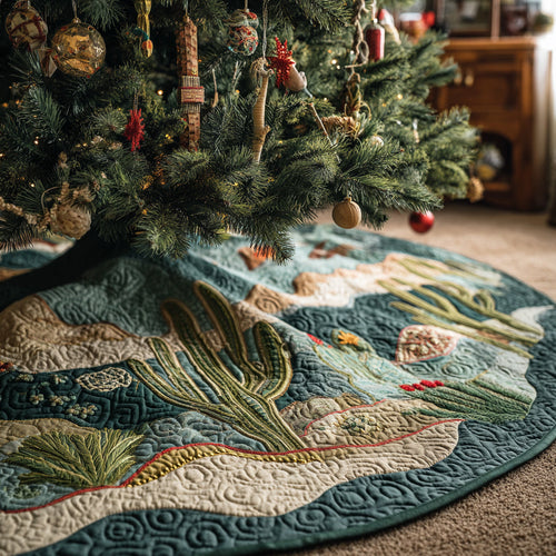 Cactus Landscape Sea Quilted Christmas Tree Skirt NCU0HH1046