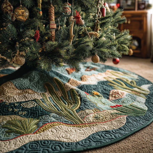 Cactus Landscape Sea Quilted Christmas Tree Skirt NCU0HH1046