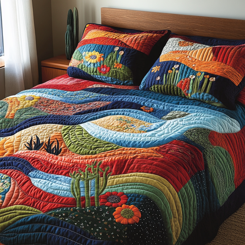 Cactus Life 3-Piece Quilted Bedding Set NCU0DV4049