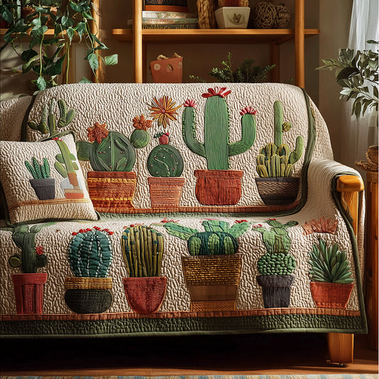 Cactus Morning Light Quilted Sofa Cover NCU0TH3640