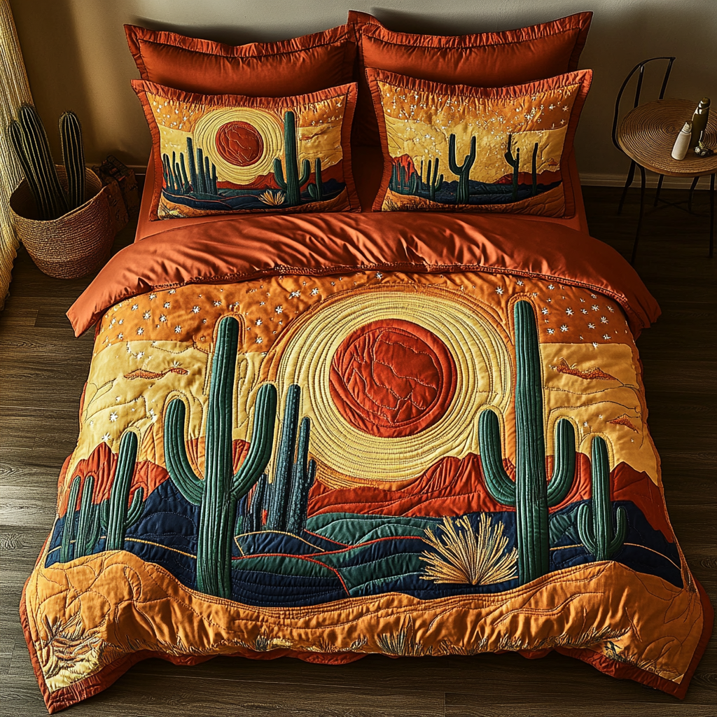 Cactus Night 3-Piece Quilted Bedding Set NCU0DK8800