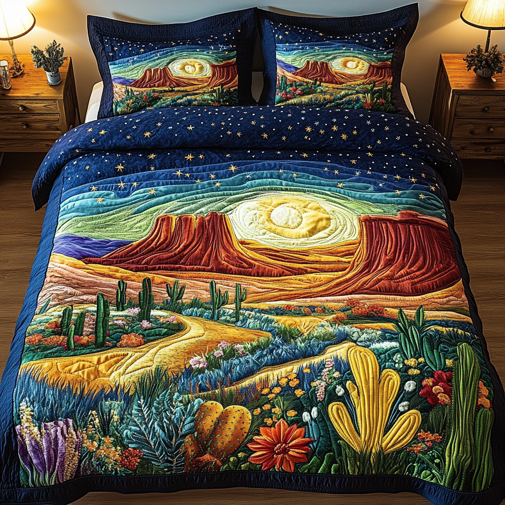 Cactus Night 3-Piece Quilted Bedding Set NCU0VL2115