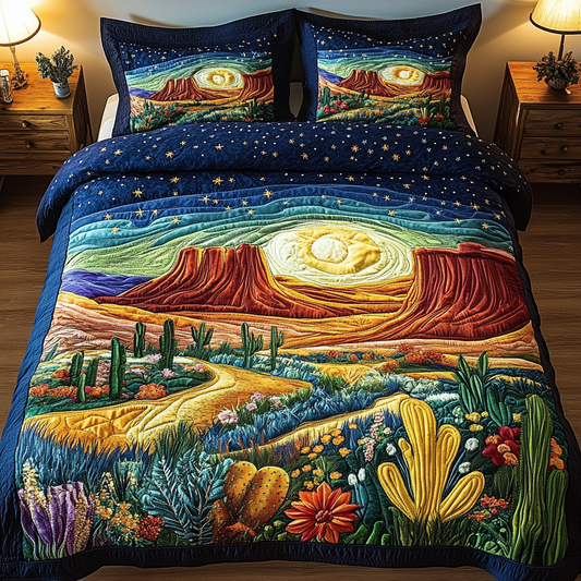 Cactus Night 3-Piece Quilted Bedding Set NCU0VL2115