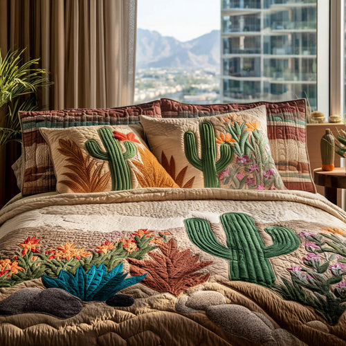 Cactus Oasis 3-Piece Quilted Bedding Set NCU0DV8820