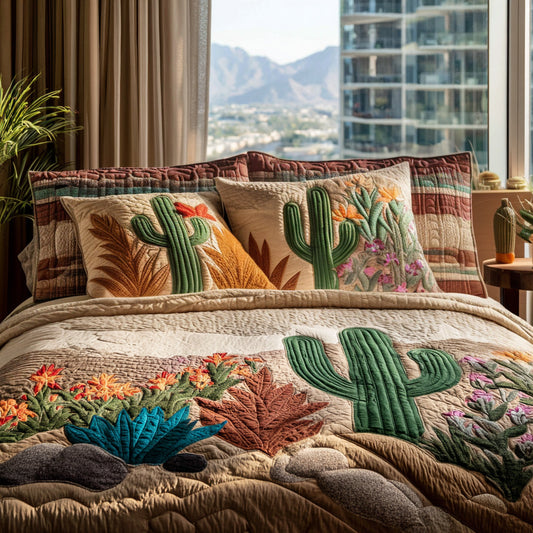 Cactus Oasis 3-Piece Quilted Bedding Set NCU0DV8820