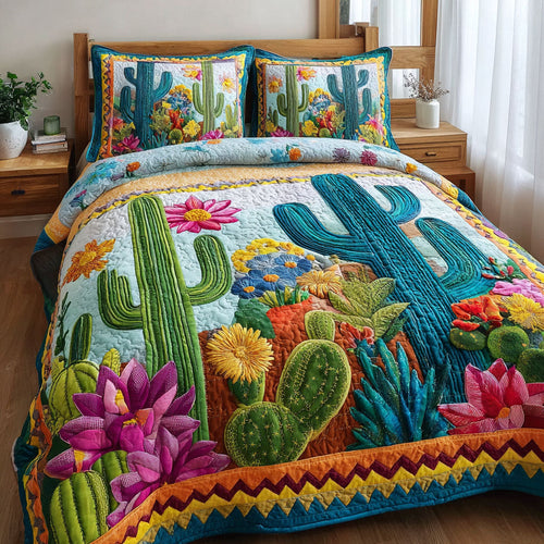 Cactus Path 3-Piece Quilted Bedding Set NCU0DK11576