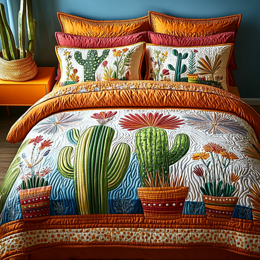 Cactus Pots 3-Piece Quilted Bedding Set NCU0VL2626