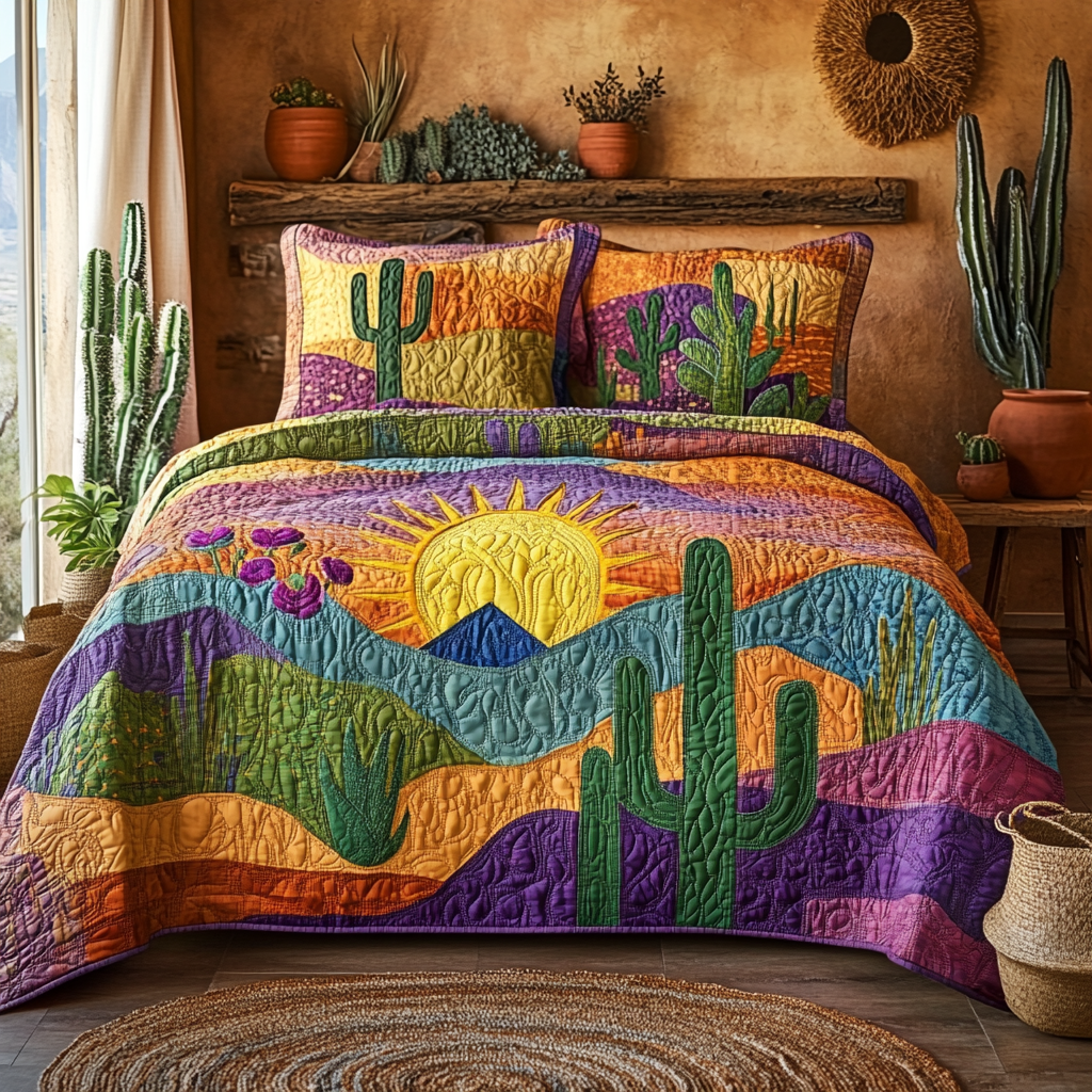 Cactus Sunrise 3-Piece Quilted Bedding Set NCU0VL967