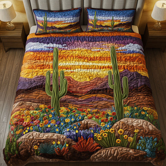 Cactus Sunrise View 3-Piece Quilted Bedding Set NCU0NT5198