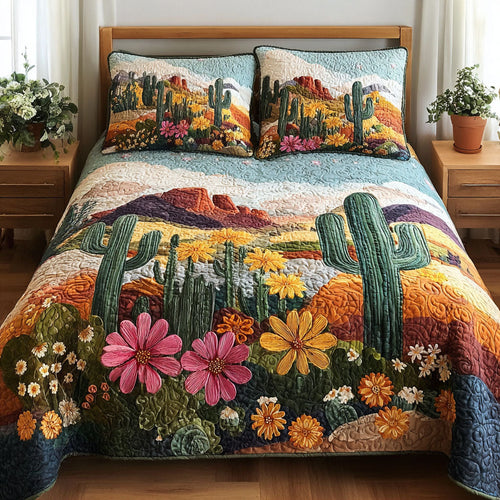 Cactus Sunset 3-Piece Quilted Bedding Set NCU0DK11574
