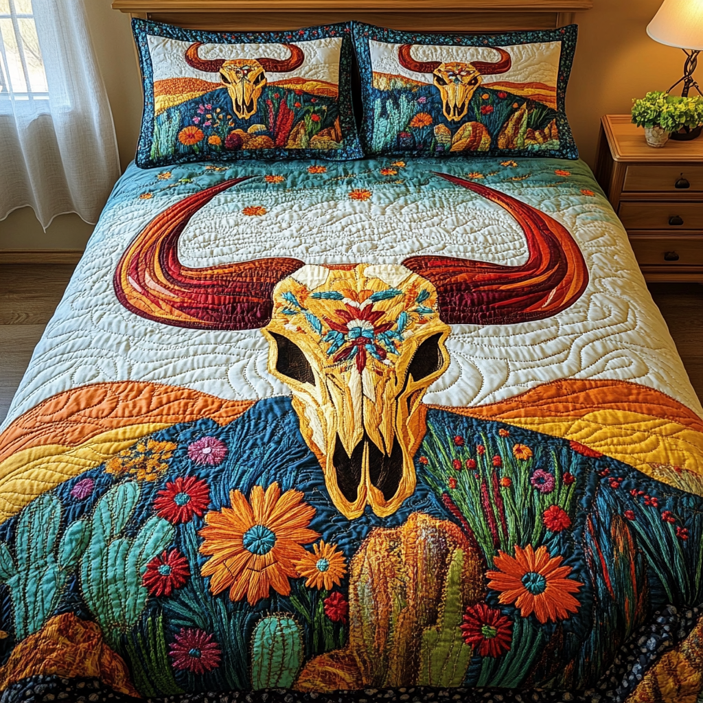 Cactus Sunset 3-Piece Quilted Bedding Set NCU0DV4952