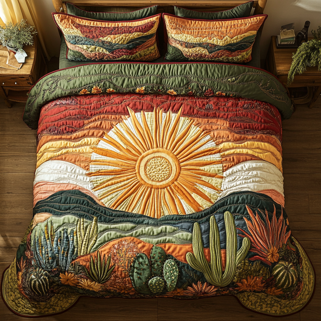 Cactus Sunset 3-Piece Quilted Bedding Set NCU0VH3030