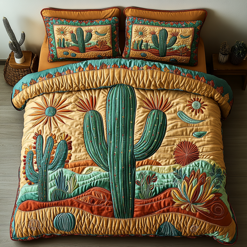 Cactus View 3-Piece Quilted Bedding Set NCU0DK7636