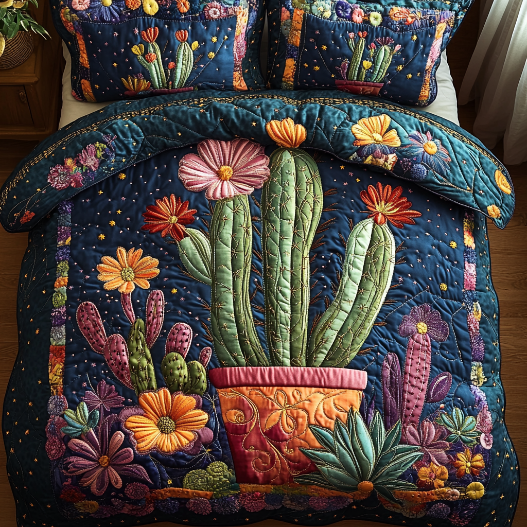 Cactus and Cradle 3-Piece Quilted Bedding Set NCU0DV2522