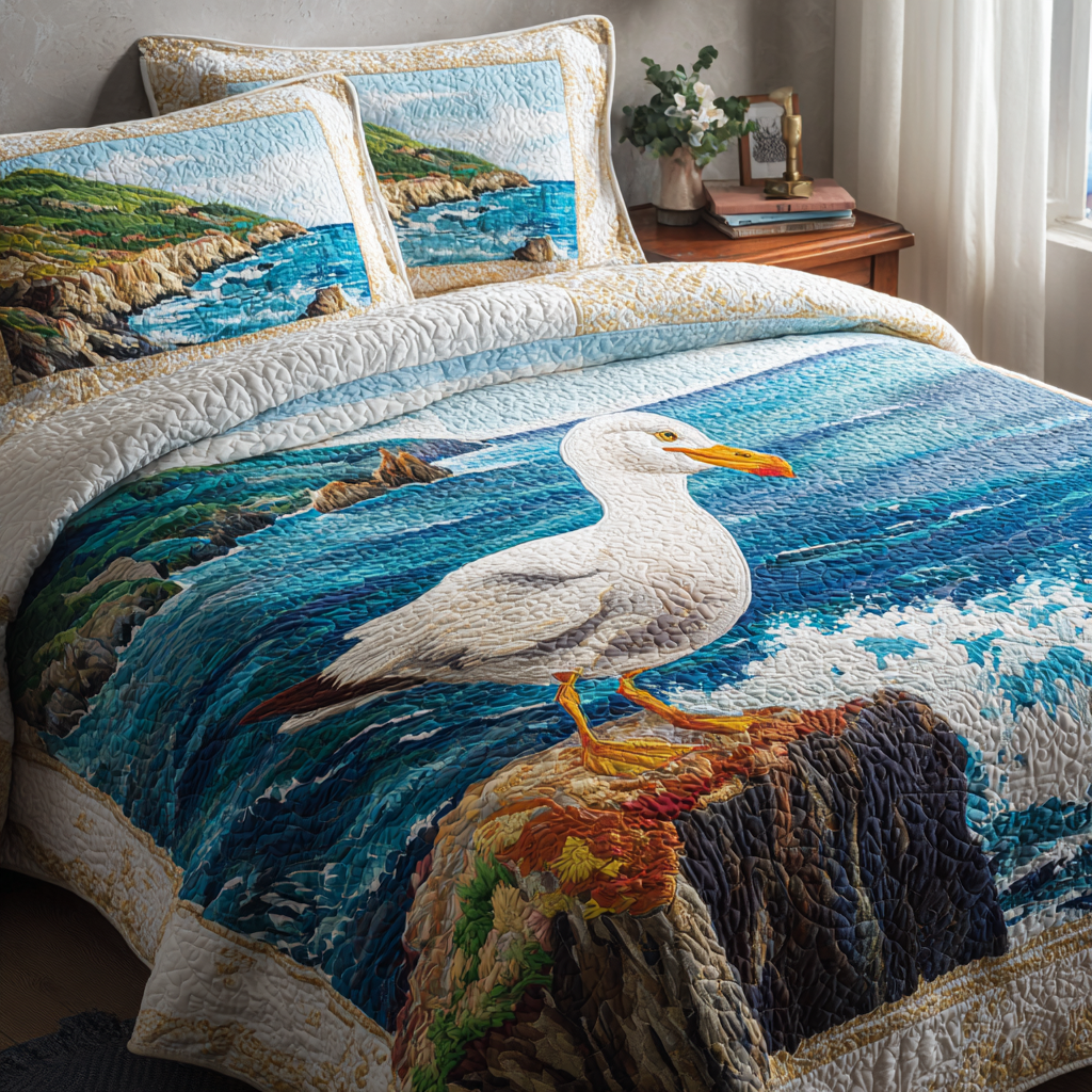 Calm Seagull 3-Piece Quilted Bedding Set NCU0DK10781