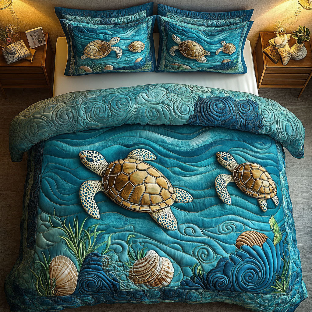 Calm Shell Serenity 3-Piece Quilted Bedding Set NCU0NT7330