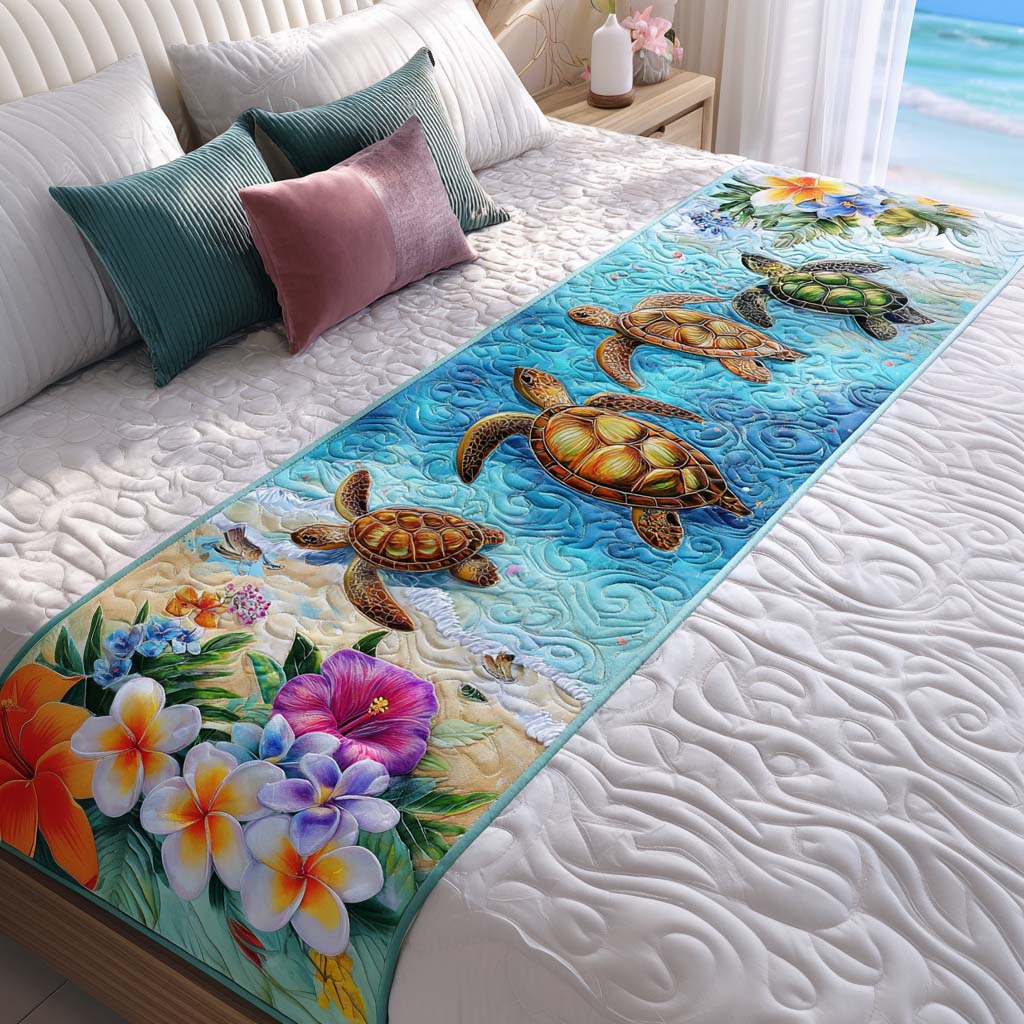 Turtle Rug Runner Calm Turtle Walk Quilted Bed Runner NCU0NT8502 – Vantique