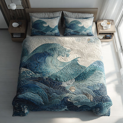 Calming Ocean Waves 3-Piece Quilted Bedding Set NCU0HH331