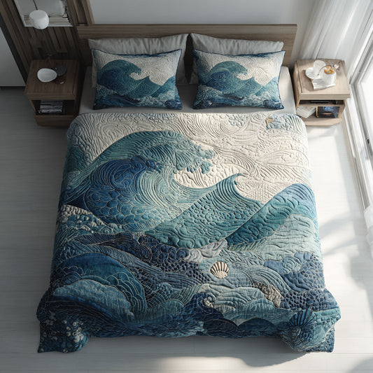 Calming Ocean Waves 3-Piece Quilted Bedding Set NCU0HH331