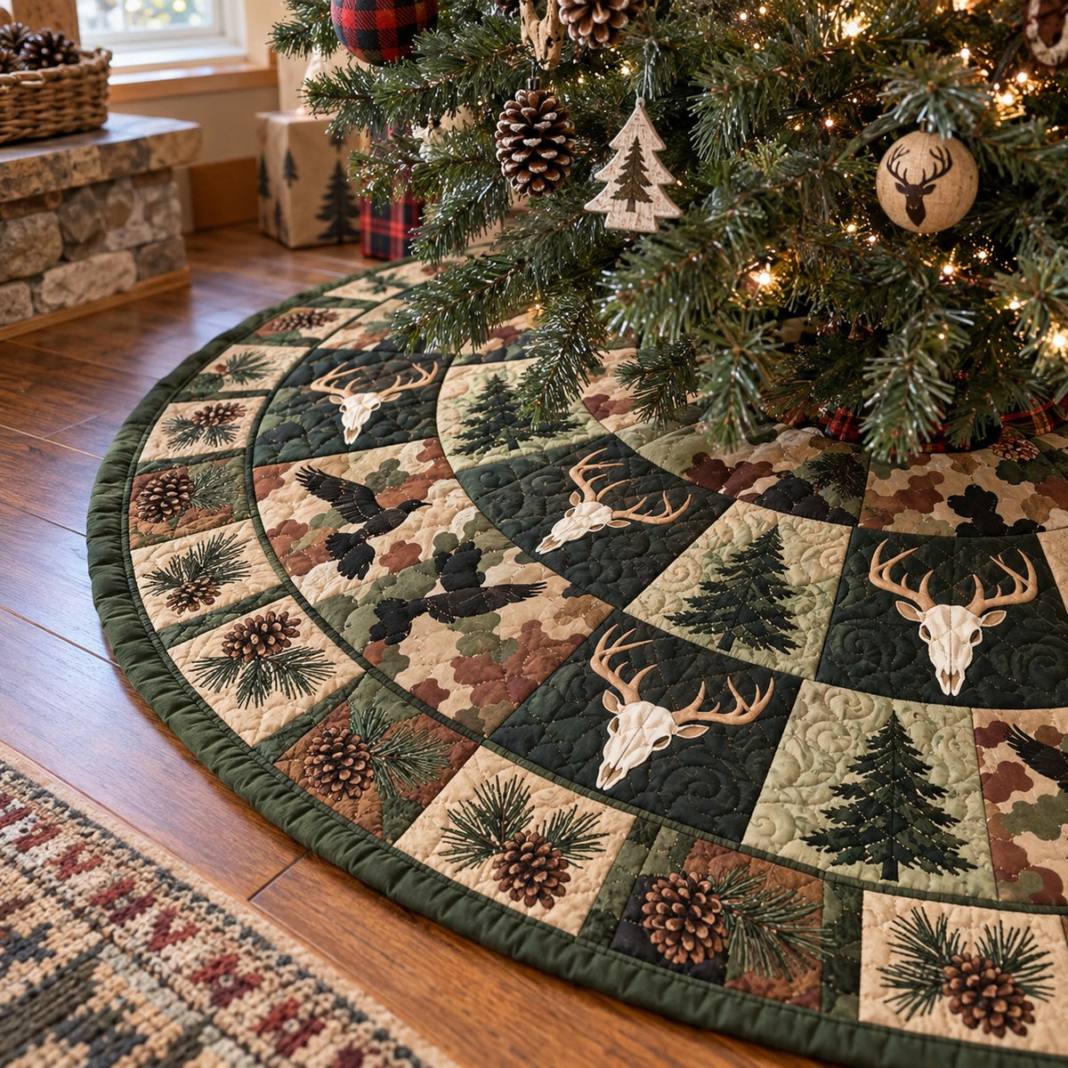 Camo Antler Patchwork Christmas Quilted Tree Skirt NCU0PT12312