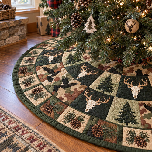 Camo Antler Patchwork Christmas Quilted Tree Skirt NCU0PT12312
