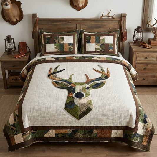 Camo Buck Crest 3-Piece Quilted Bedding Set NCU0VL3411