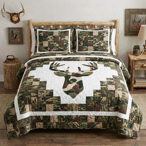 Camo Trophy Buck 3-Piece Quilted Bedding Set NCU0VL3415