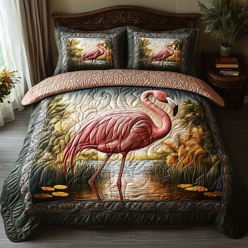 Flamingo 3-Piece Quilted Bedding Set NCU0VT166